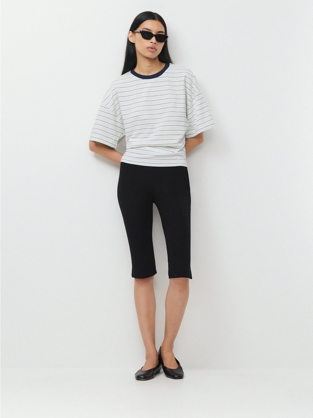 NWT - Aritzia Babaton Interlock Cotton Barclay Tshirt Light Birch/Admiral - 2XS